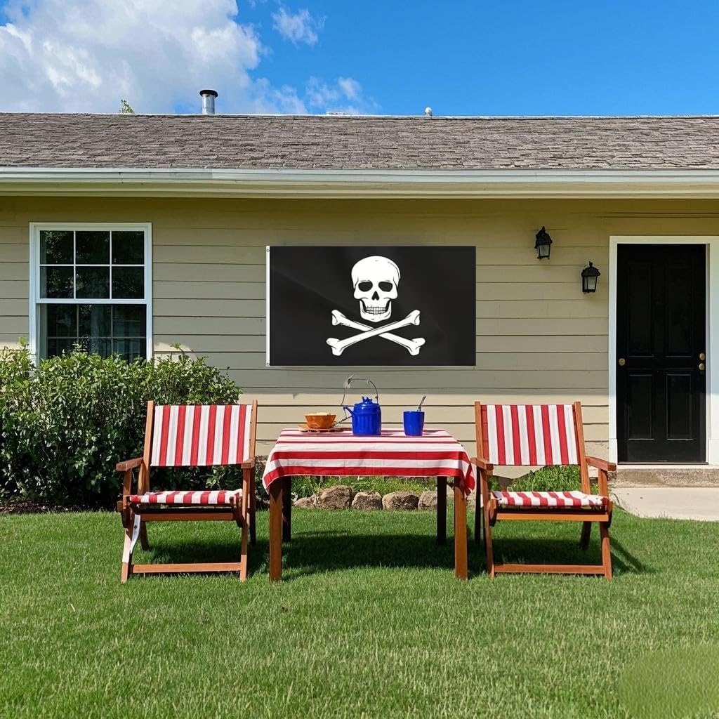 Skull Bones Flag 8x12 FT, Double Sided Pirate Jolly Roger Skull Flag with 2 Brass Grommets Durable Polyester Fiber Indoor and Outdoor Flags (8x12ft)