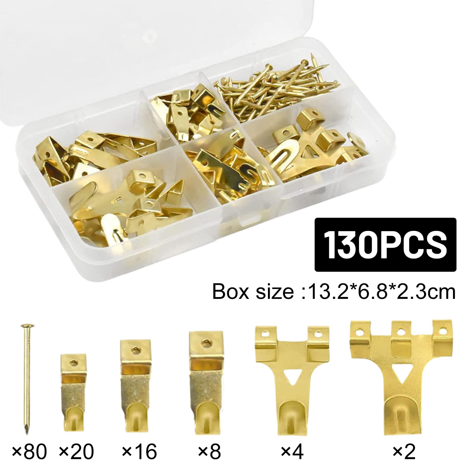 Set di Ganci per Quadri Muro, 130 Pezzi Chiodi Ganci per Quadri Muro, Chiodini per Quadri Muro, per Appendere Foto, Dipinti, Cappelli, Specchi e Altri Oggetti, Ganci Appendi Cartongesso Quadri Ganci
