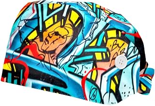 2 Pieces Working Hat with Buttons Adjustable Sweatband Bouffant Hats Unisex Tie Back Hats The Doodle Car Art Painting