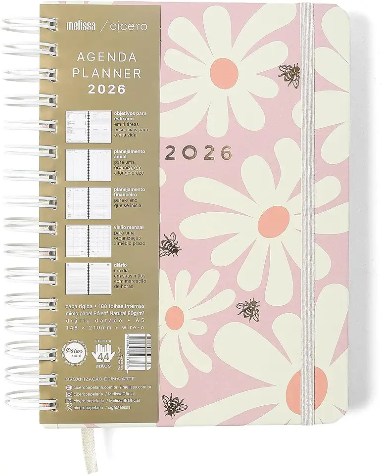 AGENDA PLANNER WIRE-O 2026 MELISSA DIARIA A5 PINK BLOOMY