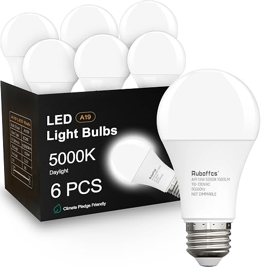 6 Packs A19 LED Light Bulbs,Daylight 5000K,100 Watt Equivalent