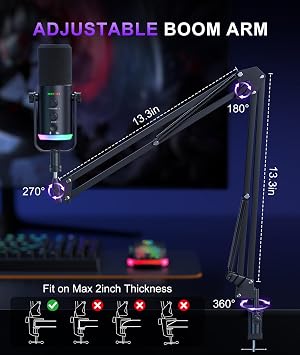 Dynamic Gaming Microphone | USB/XLR Dual Mode | RGB Boom Arm Mic Kit with OneTouch Mute, Headphone Monitor, Gain Control | for Streaming, Podcast, PC, PS4/PS5, Recording