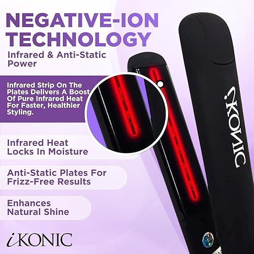 Miniatura 4 de IKonic Alisador y rizador de pelo de cerámica 100% turmalina, plancha plana de doble voltaje iónico infrarrojo antiestático 2 en 1, placas flotantes