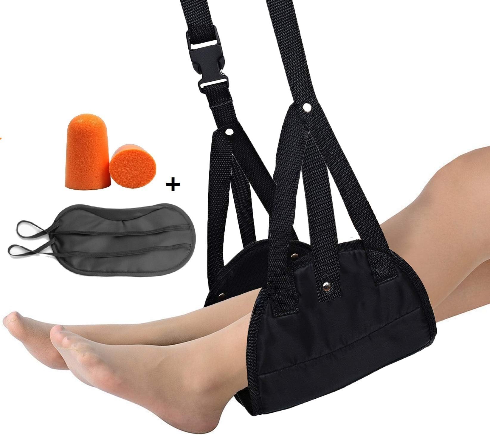 Airplane Footrest Hammock Portable Travel Accessories with Premium Memory Foam - Prevent Swelling and Soreness - Flight Carry Provides Relaxation and Comfort, Black,Verfanny