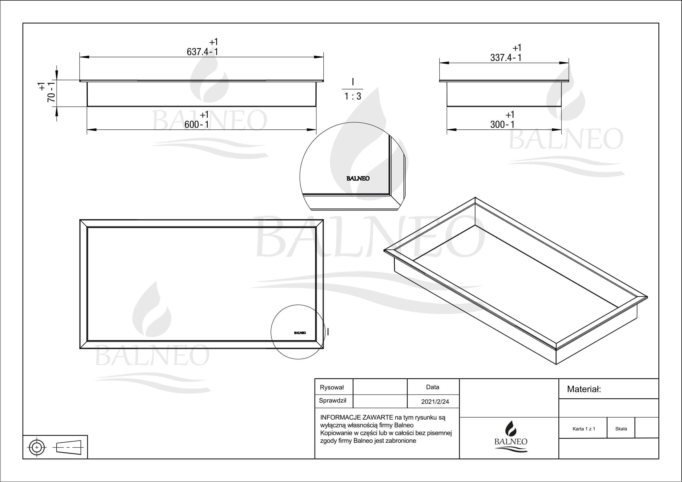 Wall-Box One Duschnische 60 x 30 x 7 cm, Edelstahl AISI 304, Schwarz | Edelstahl AISI 304, Rahmen 18,7 mm, 1 % Gefälle, 100 % wasserdicht, 10 J. + 2 J. Beschichtung