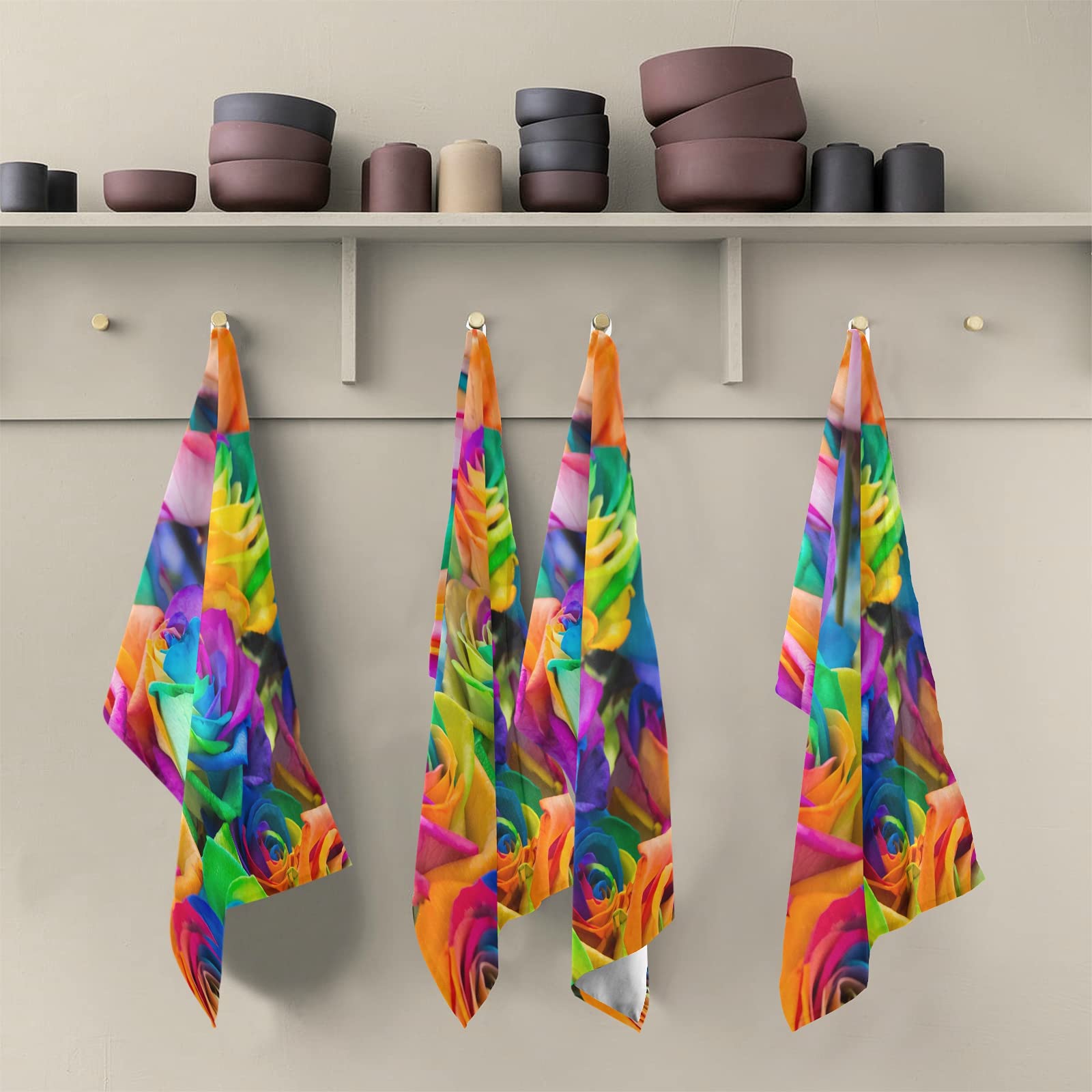 ALAZA Küchenhandtücher 6er-Set – Superweich, Saugstark Mit Regenbogen-Rosen-Motiv