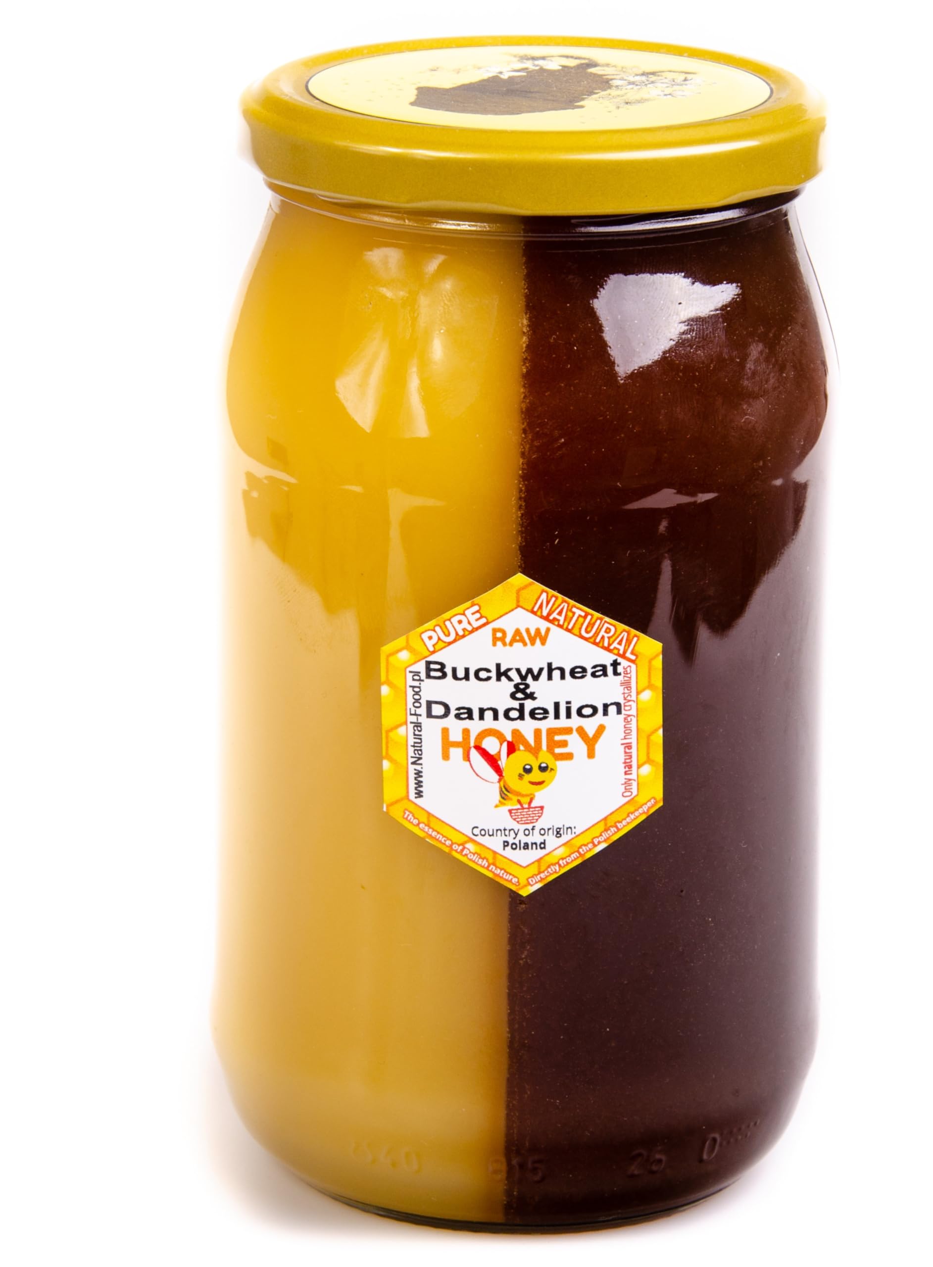 Natural FoodRaw Honey - Natural, with no Additives – Unfiltered, not Spun or Heated – Pure, Unprocessed Honey – Authentic Taste – Buckwheat & Dandelion Honey – 1,1kg