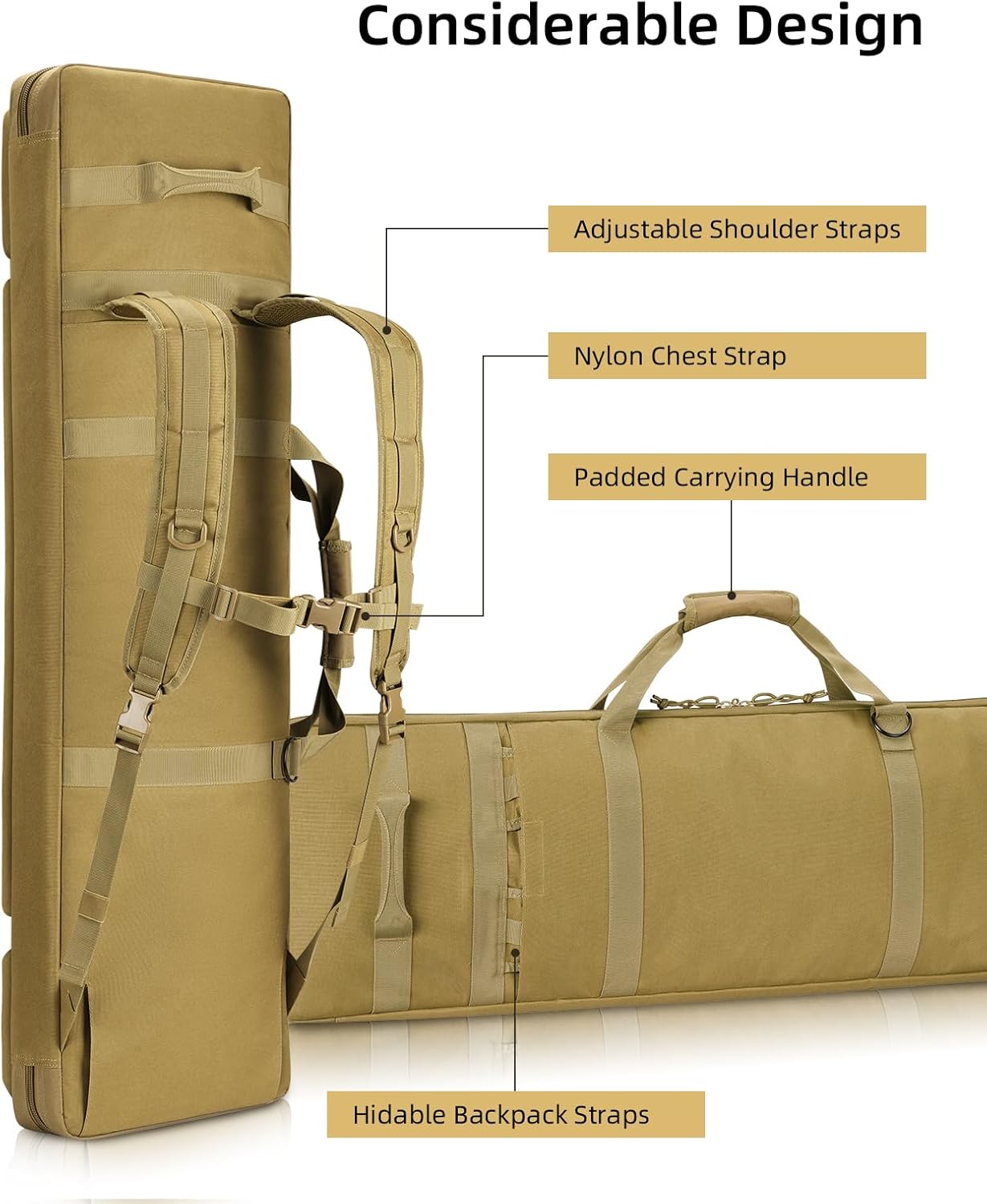 42" Soft Rifle Case Rifle Bag Double Long Gun Bag, Gun Case Rifle Backpack, with Backpack Strap, Lockable Zipper, Crossbody Strap for Outdoor Hunting Shooting, Flat Dark Earth - Image 5