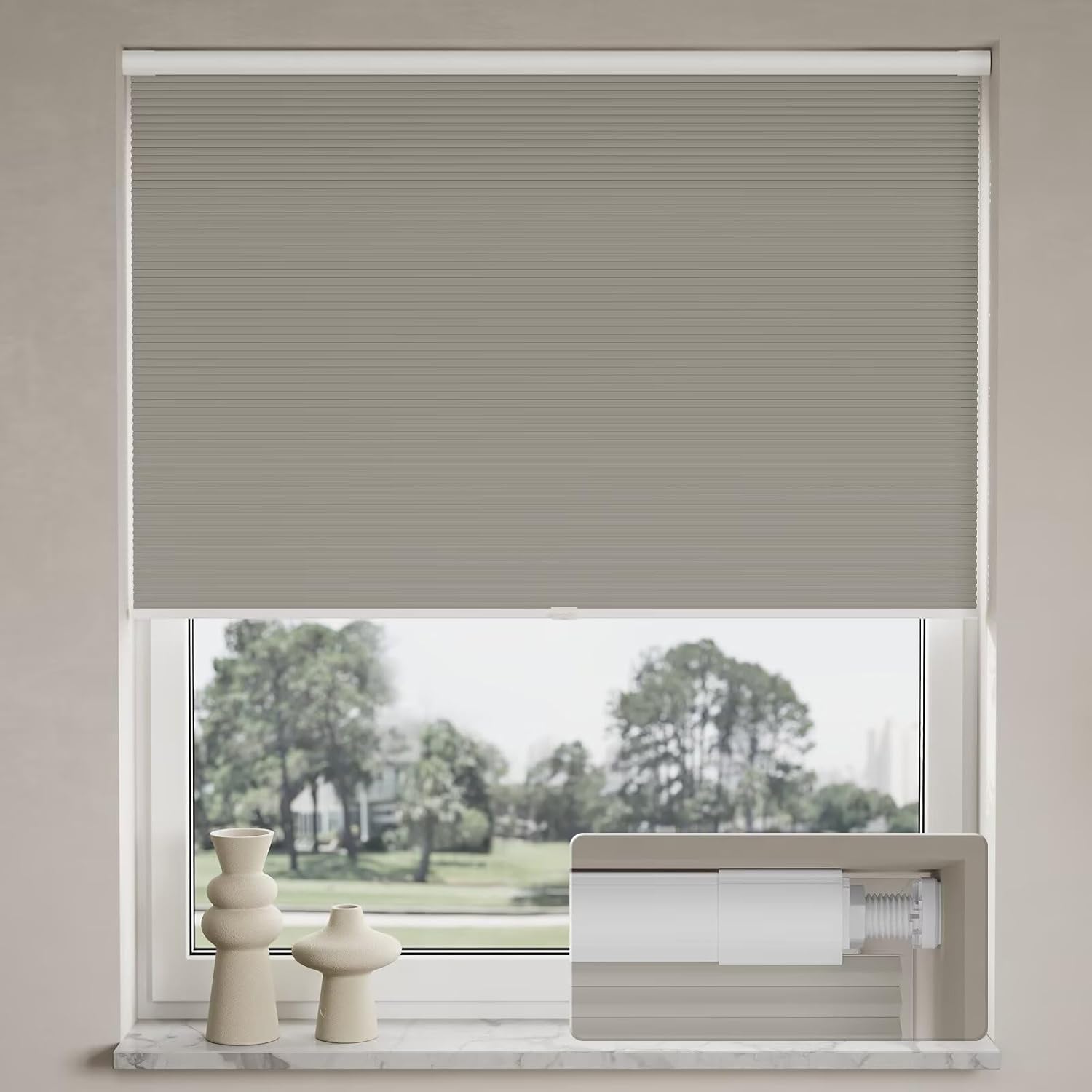 Myshade No Drill Blackout Shades Tension Cordless Cellular Blinds for Indoor Windows No Drilling No Tools Window Blinds & Shades Pull Down Room Darkening for Kitchen Bedroom Home Gray 33“W*72”H