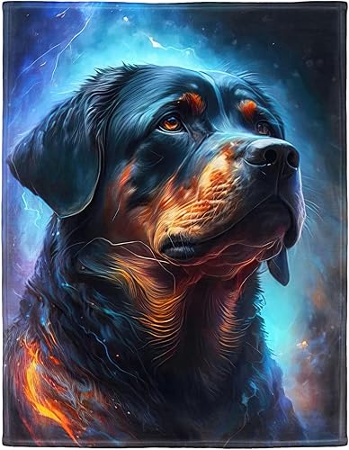 Manta de forro polar suave y acogedora para sofá, perro negro Rottweiler, 40 x 50 pulgadas