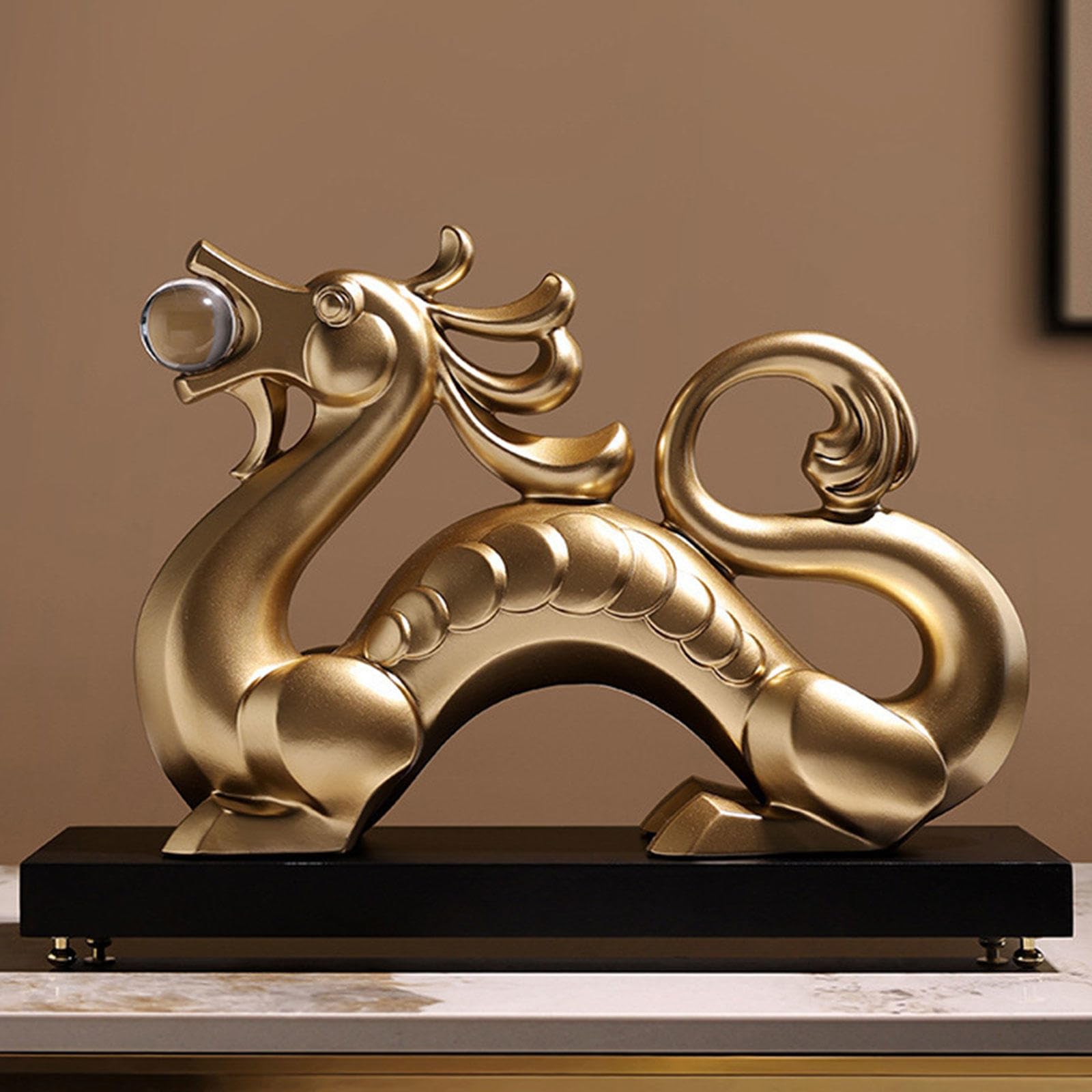 Rzeźba smoka, Chiński Feng Shui Smok Statuetka Zodiak Figurka Żywica Maskotka Dekoracja Biurka Domowego Biura Przyciągająca Bogactwo i Powodzenie