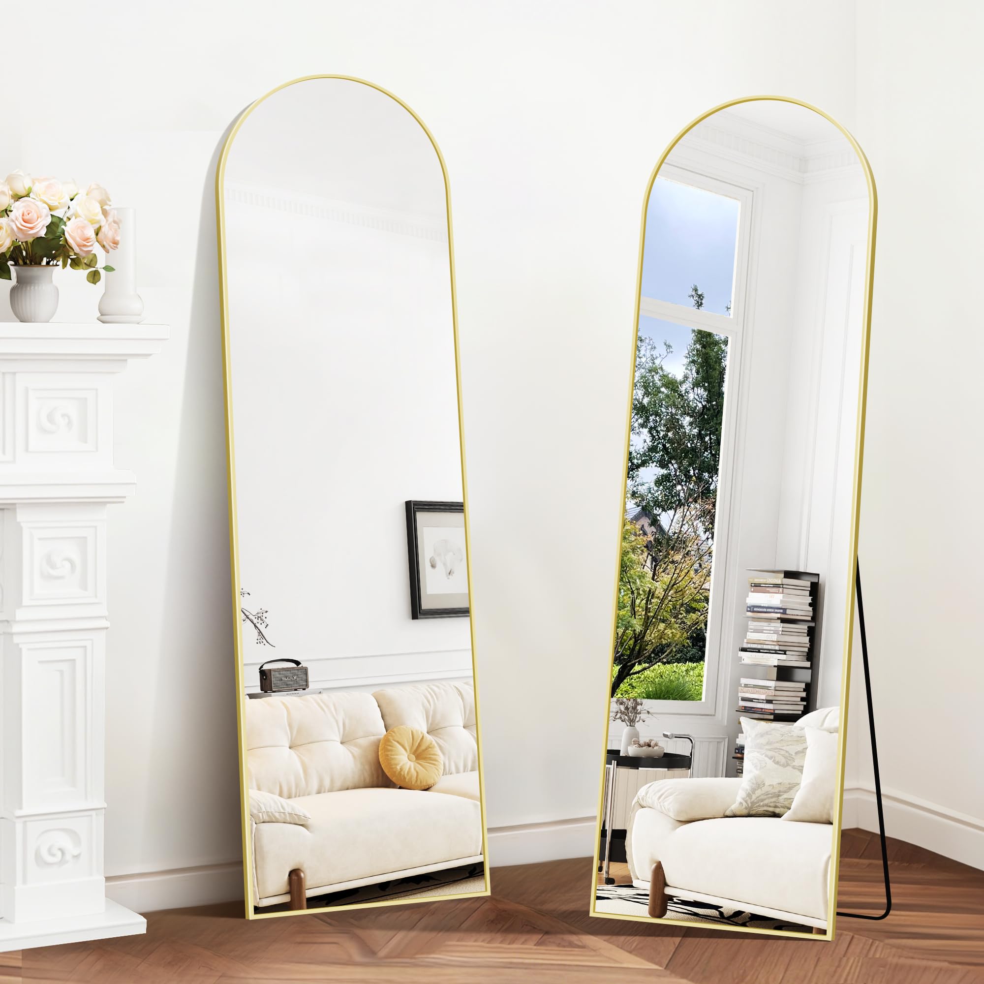 Miroir Sur Pied 150x40cm - Cadre Or Aluminium | Miroir Pleine Longueur Moderne