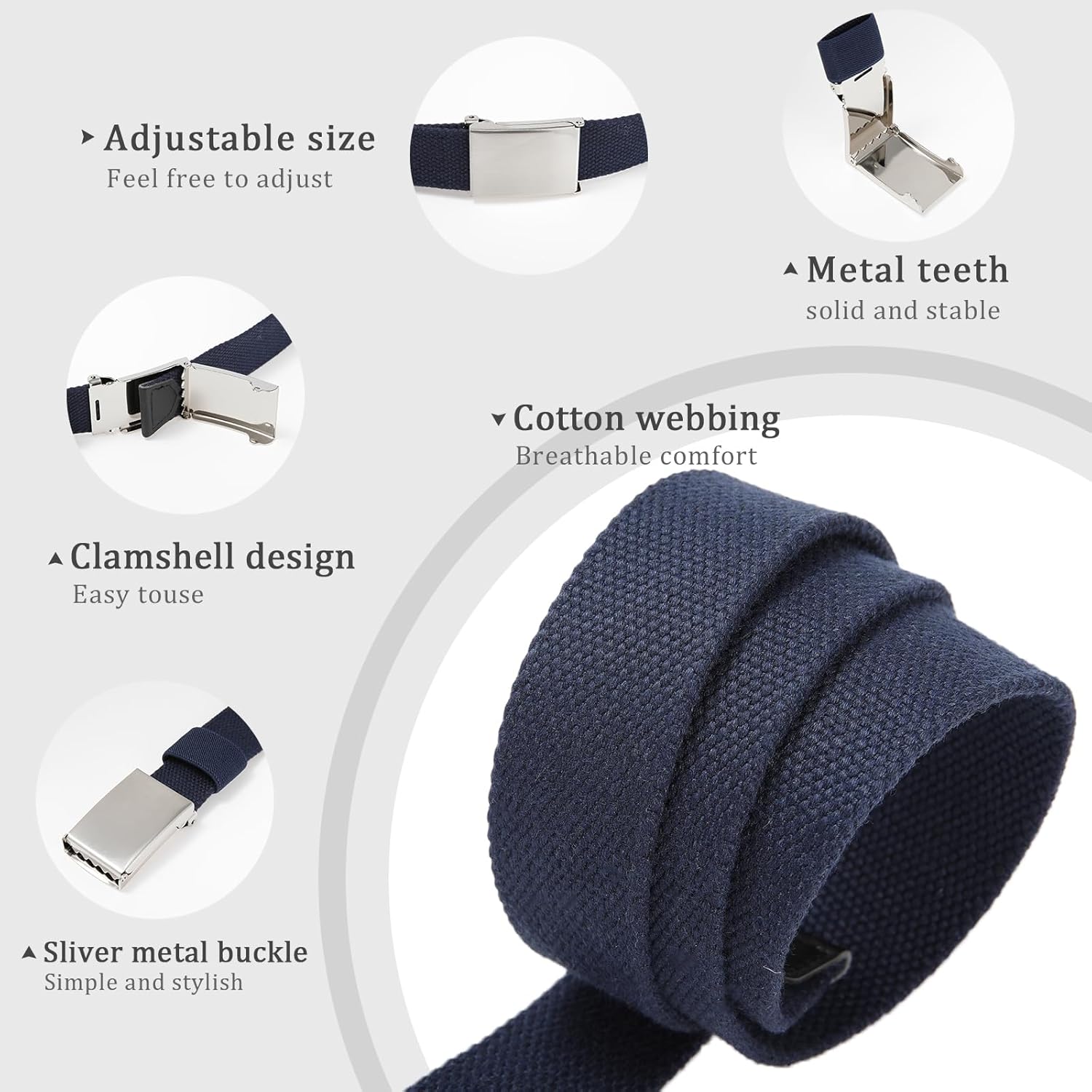 AWAYTR Boys Canvas Web Belts - Adjustable School Uniform Youth Belt Kids Golf Belt with Silver Flip-Top Buckle - Image 2