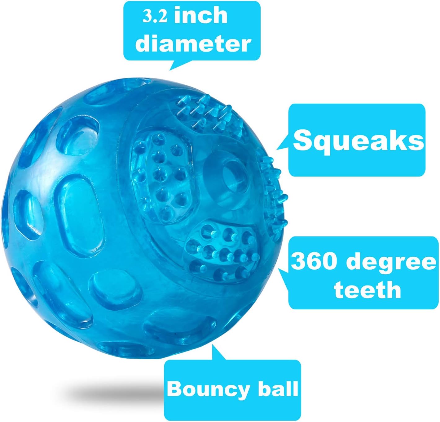 3'' Squeaky Dog Toy Balls for Lagre Medium Breed, Indestructible Dog Balls for Playing, Fetching & Retrieving, Durable Aggressive Chewers, 2 PCS Blue+Purple image 3