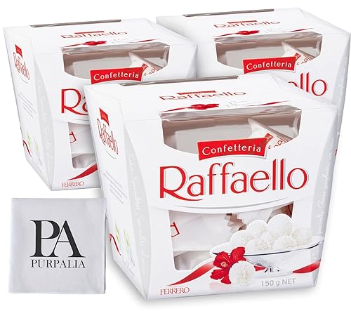 Ferrero Rocher Raffaello, paquete de 3 unidades a granel, 45 unidades en total, envueltas individualmente, almendra blanca gourmet premium, crema y