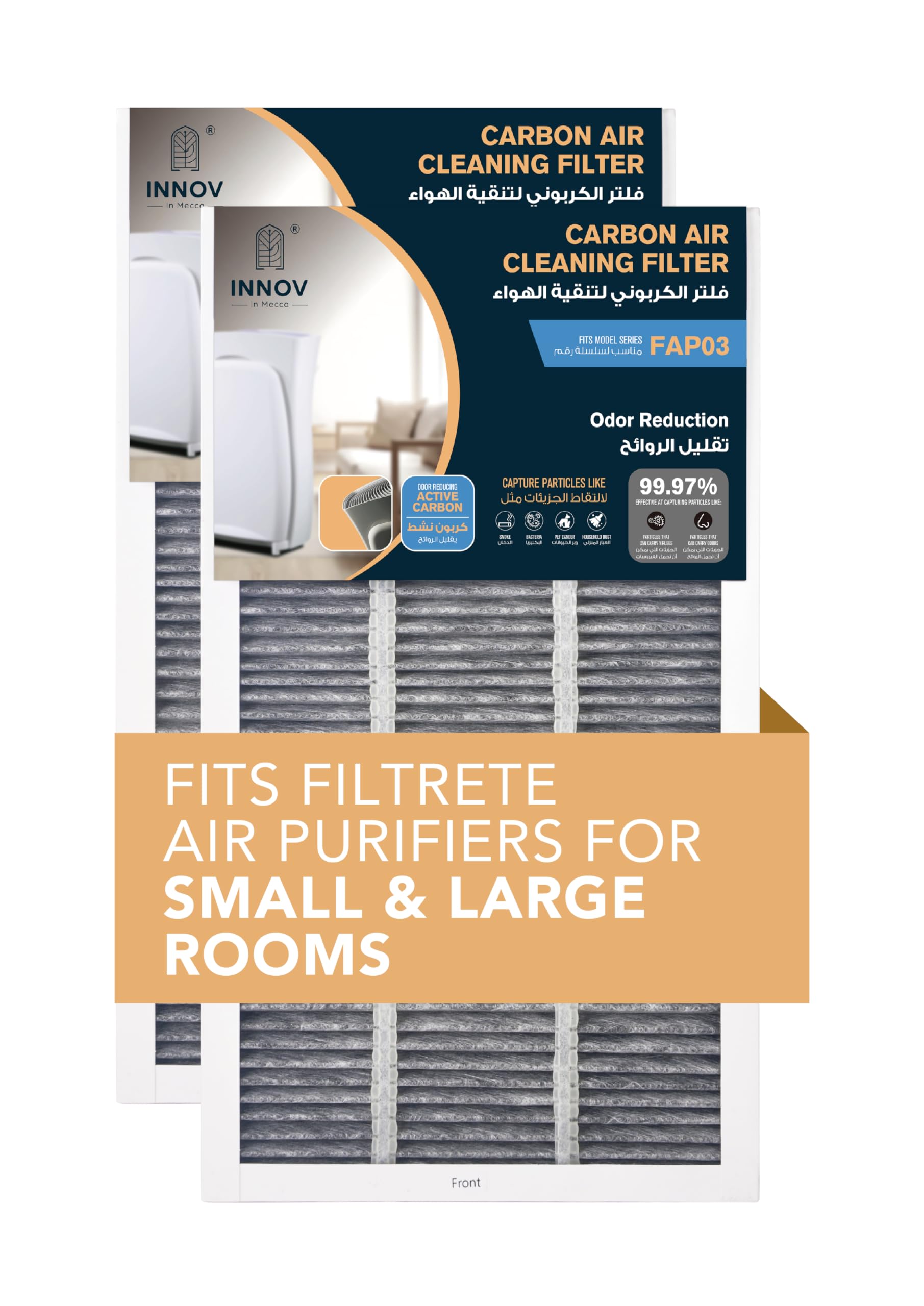 INNOV - In Mecca - Replacement Air Cleaning Filter for FAP03 Air Purifier filter True HEPA Replacement White and Grey Pack of 2