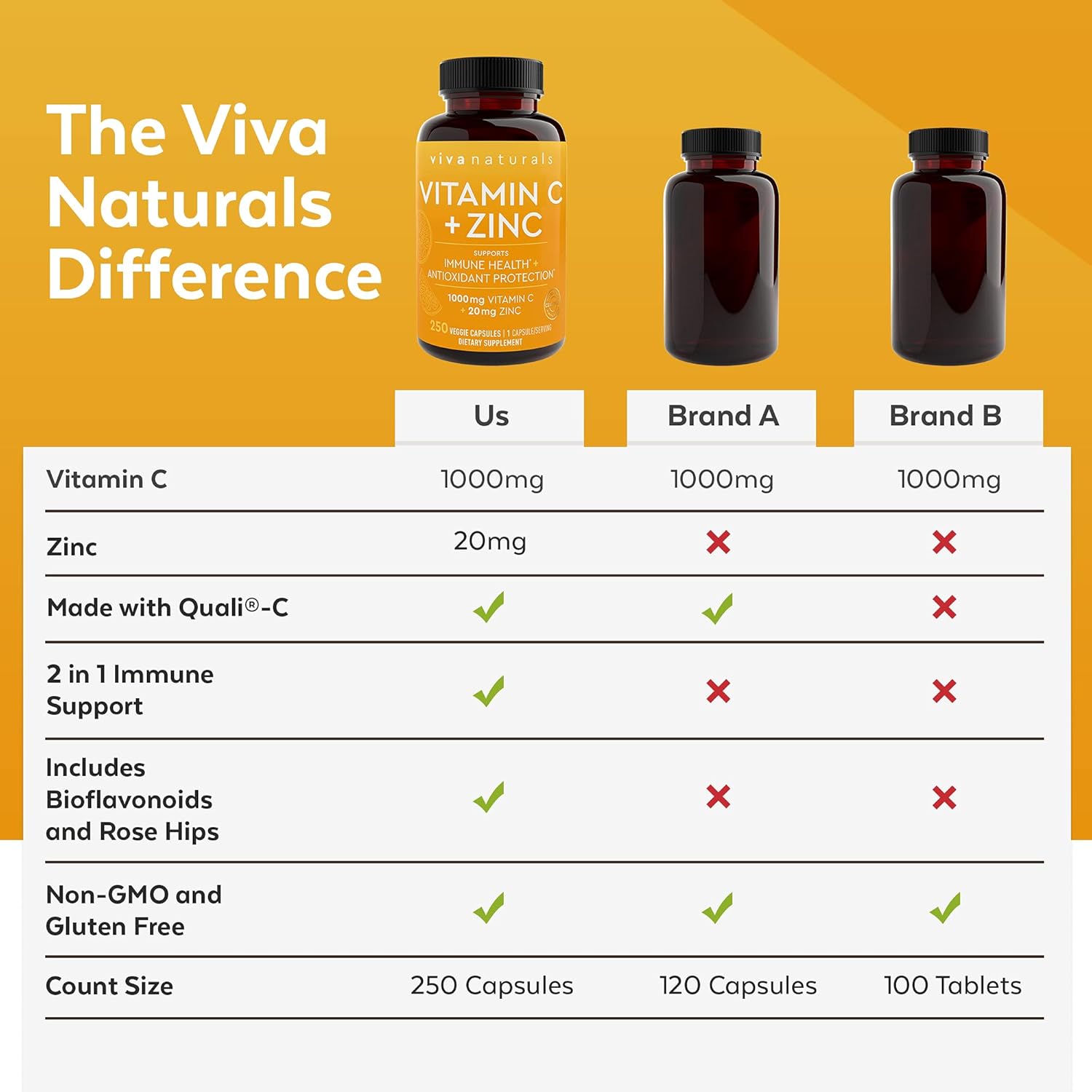 Vitamin C with Zinc (250 Veggie Capsules) - Vitamin C 1000mg and Zinc 20mg with Citrus Bioflavonoids and Rose Hips, Immune Support Supplement and Powerful Antioxidant : Everything Else
