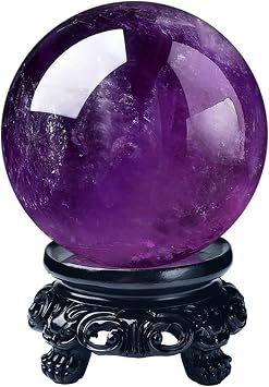 NIBHZ Amethyst Ball Amethyst Crystal Ball, Crystal Ball Crystal Ball with Stand bola de Cristal Clear Crystal Ball Halloween Crystal Ball Amethyst Crystal Rock,Amethyst ball-50mm