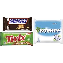 Chocolate Bars Multipack Mix 3 Packs 19 Bars 731.5 g I Snickers 5 x 50 g Twix Hazelnut 5 x 46 g & Bounty 9 x 28.5 g I Milk Chocolate I Caramel I Peanuts I Biscuit I Coconut