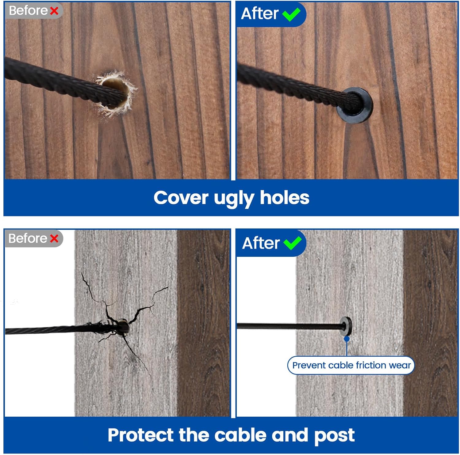 Muzata 50 Pack Black Level Protector Sleeves CR13 Bundle 20 Pack Black Cable Railing Hardware CK17