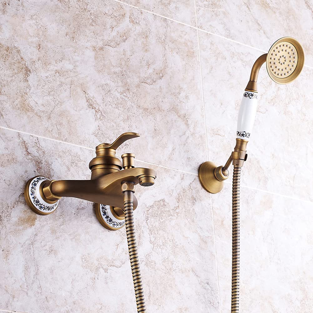 Gx Rubinetto Vasca Doccia, Nero, Miscelatore Monocomando Esterno, Con Doccetta E Tubo Flessibile Doccia Da 1.5M, Vasca Da Bagno Miscelatore a Parete, Ottone, Stile Anticato