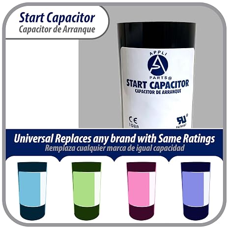 Appli Parts CON-216-110 Motor Start Capacitor 216-259 MFD uF, 110-125 VAC. Universal for Electric Motor Applications, 1.44 in Wide, 3.38 in Height
