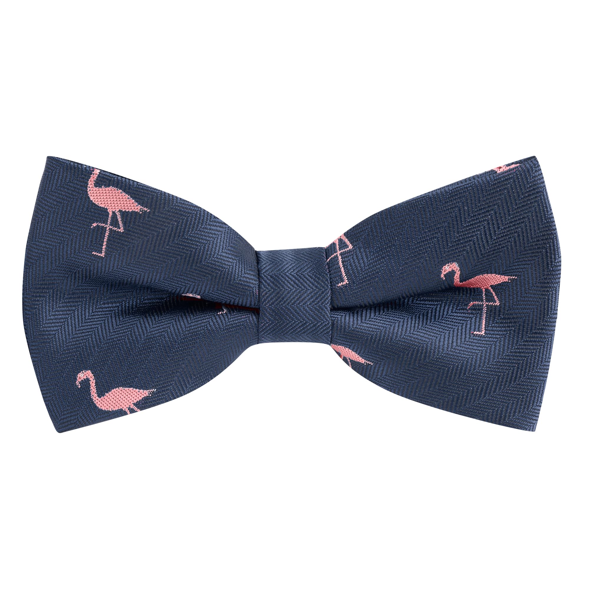 King & Priory Flamingo Navy Blue Herringbone Embroidered Bow Tie