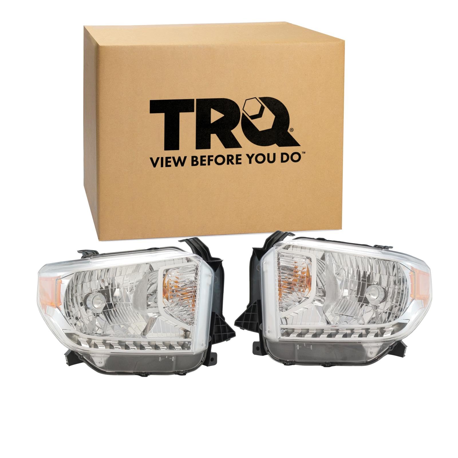 TRQ 2 Piece Headlight Assembly Set Driver &amp; Passenger Side Compatible with Toyota Tundra 2014-2017 Without Automatic Leveling Headlights Without LED TO2502218 TO2503218 811100C080 811500C080