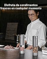Vista 8 de TOMEEM Juego de molinillo eléctrico de sal y pimienta de mayor capacidad mejorado recargable con luces LED, molinillo automático de sal y pimienta