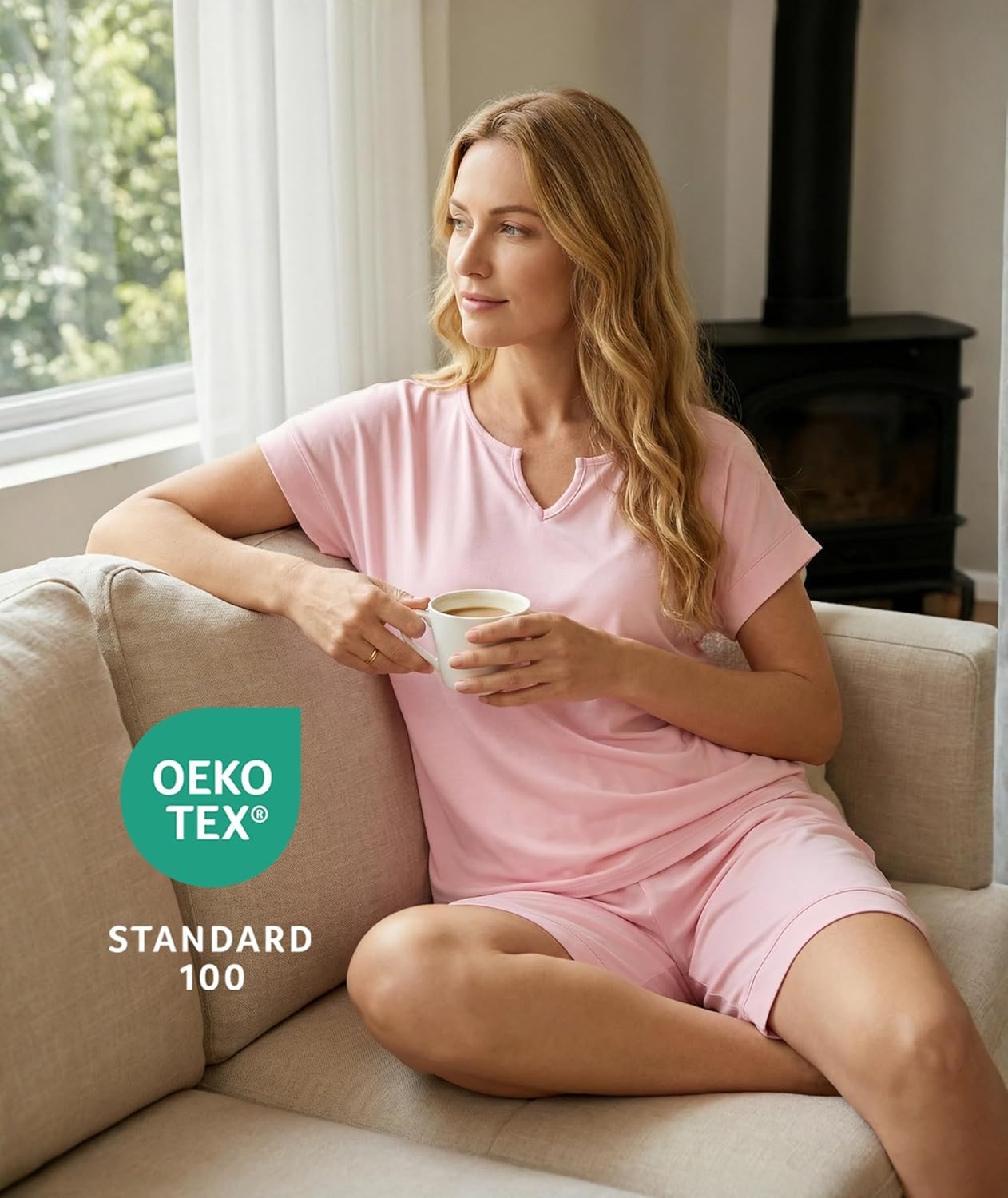 GYS Bamboo Viscose Womens Pajama Sets 2 Piece, Soft Short Sleeve Shirt and Bermuda Shorts Pajamas Set Lounge Sets - Image 4