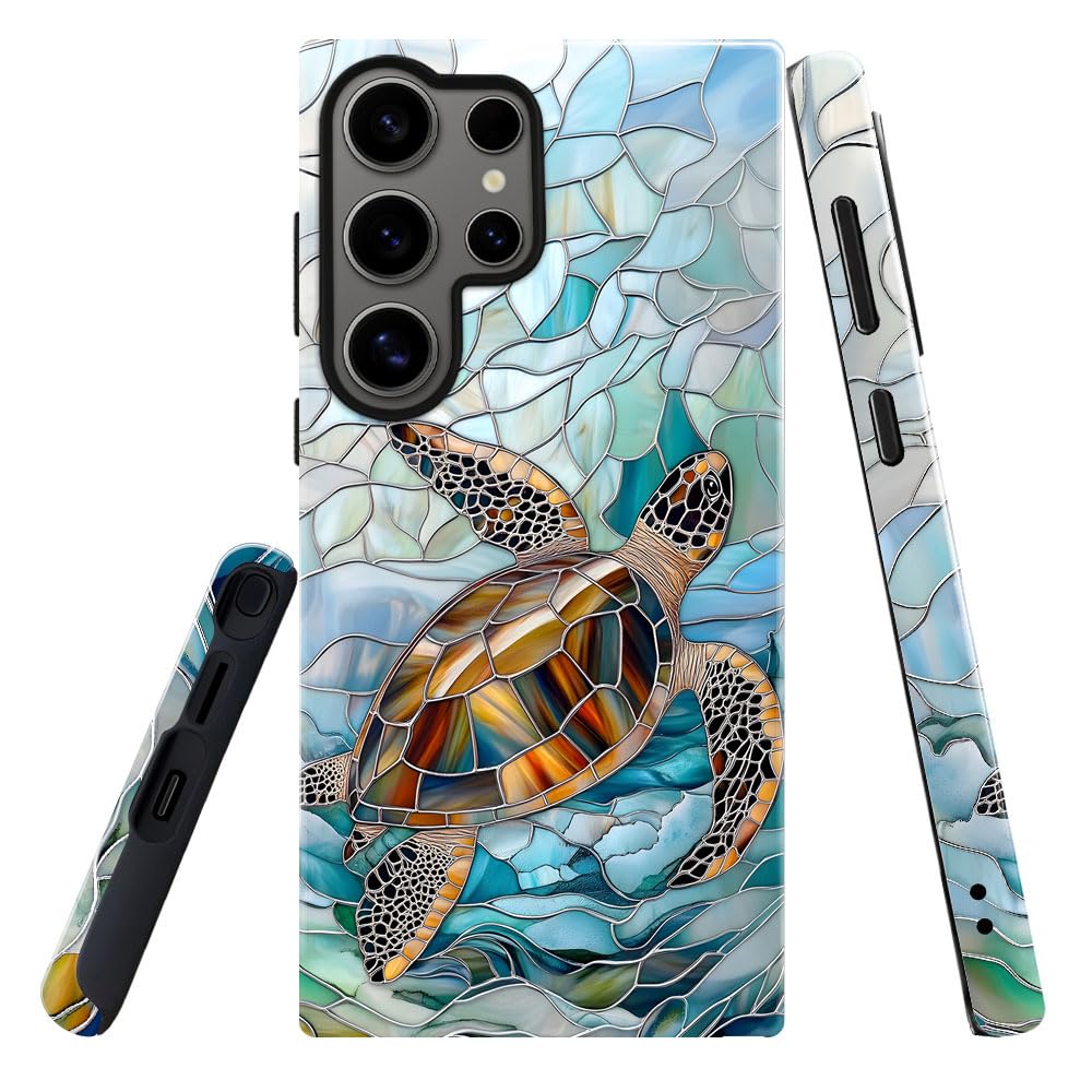 DAIZAG Case for Samsung Galaxy S23 Ultra,Military-Grade Protection Cover,Stained Glass Turtle Ocean（Glossy）
