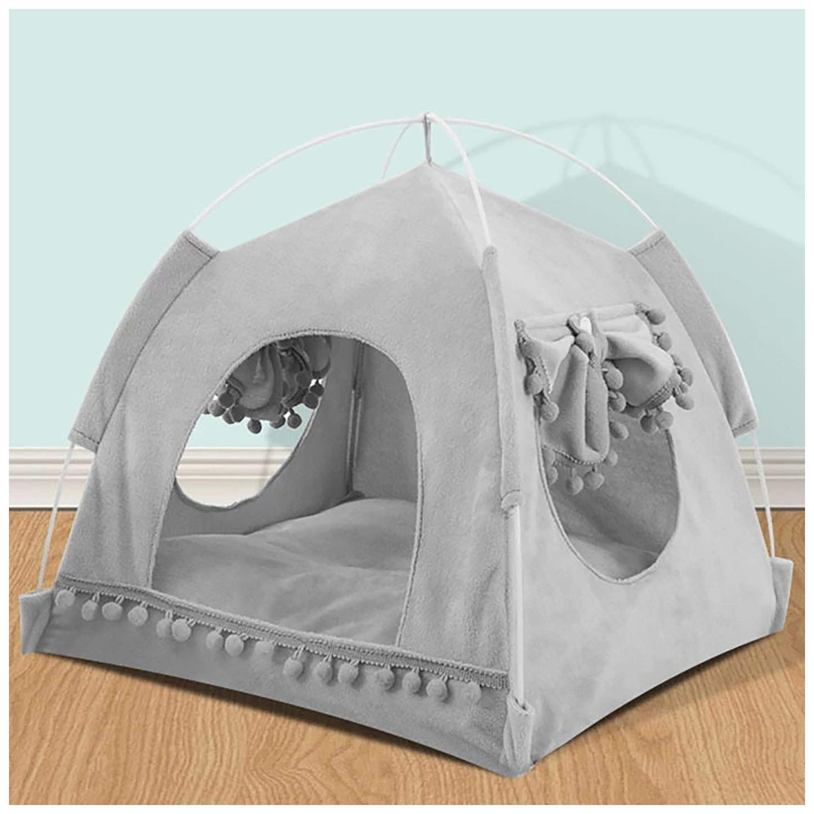 Tente pour animaux de compagnie XL grise avec coussin doux amovible pour le camping