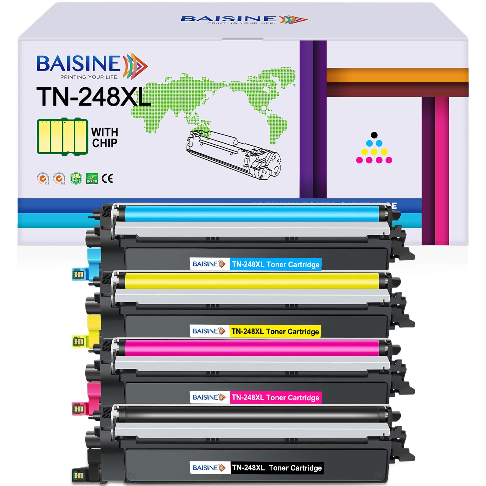 BAISINE TN-248 TN-248XL Toner Compatibile per Brother TN248CMYK TN248XL per Brother MFC-L3740CDWE MFC-L3740CDW MFC-L3760CDW HL-L3220CW HL-L3220CWE DCP-L3520CDW DCP-L3520CDWE DCP-L3560CDW MFC-L8390CDW