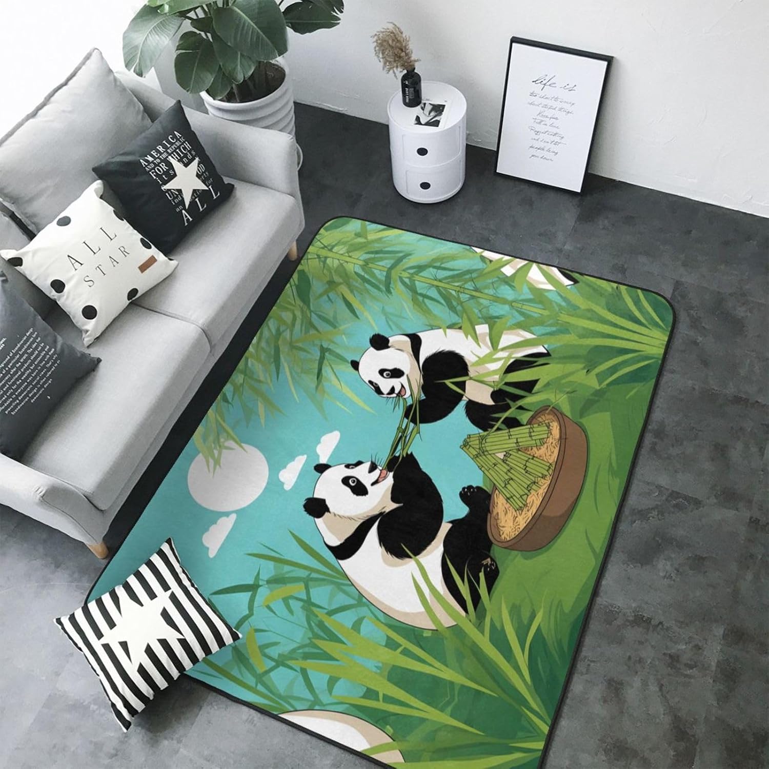 Two Cute Big Pandas Printed Floor mat 80x58 inches, Non-Slip Decorative Carpet for Bedroom and Living Room