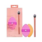 Real Techniques Precision Perfection Duo, Viral Kitten Paw Concealer Brush & Dual-Sided Powder Puff For Powder & Foundation, Travel Friendly Makeup Brush Set, Cruelty-Free, 2 Piece Set