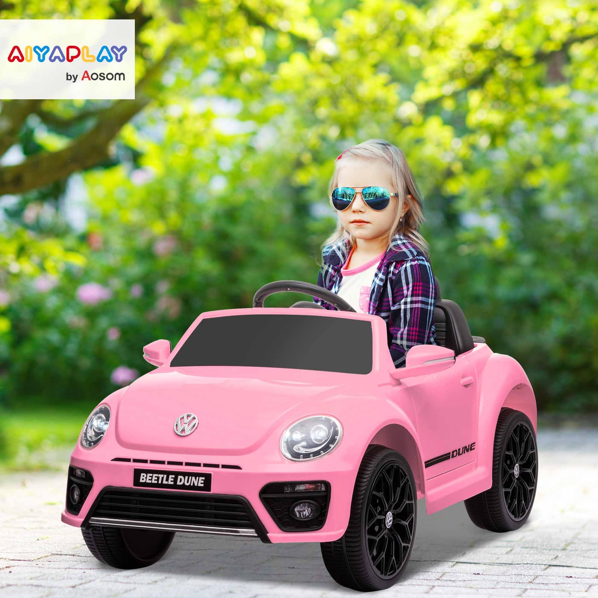 AIYAPLAY Coche Eléctrico para Niños de +3 Años Volkswagen Beetle 12V Rosa | Carro Eléctrico Infantil, Mando a Distancia, Faros, Bocina y Música