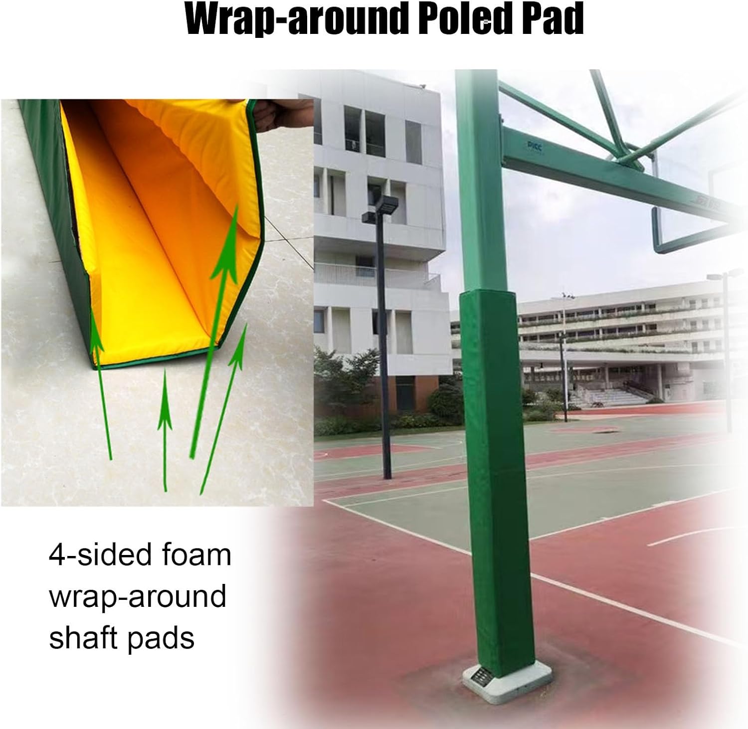 YXXSDP 4ft Tall Anti Slip Backyard Court Post Protector Cushion, Square Padding to Wrap Around Metal Pole, Indoor & Outdoor Use(Green,3"x3" (8x8cm))