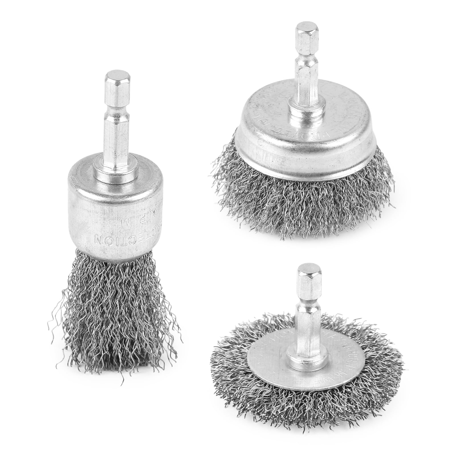 Teqooza Carbon Steel Wire Wheel and Pen Brush Set with 1/4-Inch Hex Shank Kit for Rust Removal, Corrosion and Scrub, 3 Pcs Set