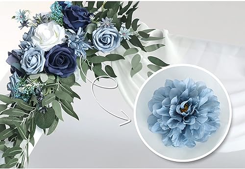 Miniatura 6 de Emivery Guirnalda de flores artificiales para arco de boda, flores de rosa blanca, guirnalda de flores para boda, arreglo floral para ceremonia de