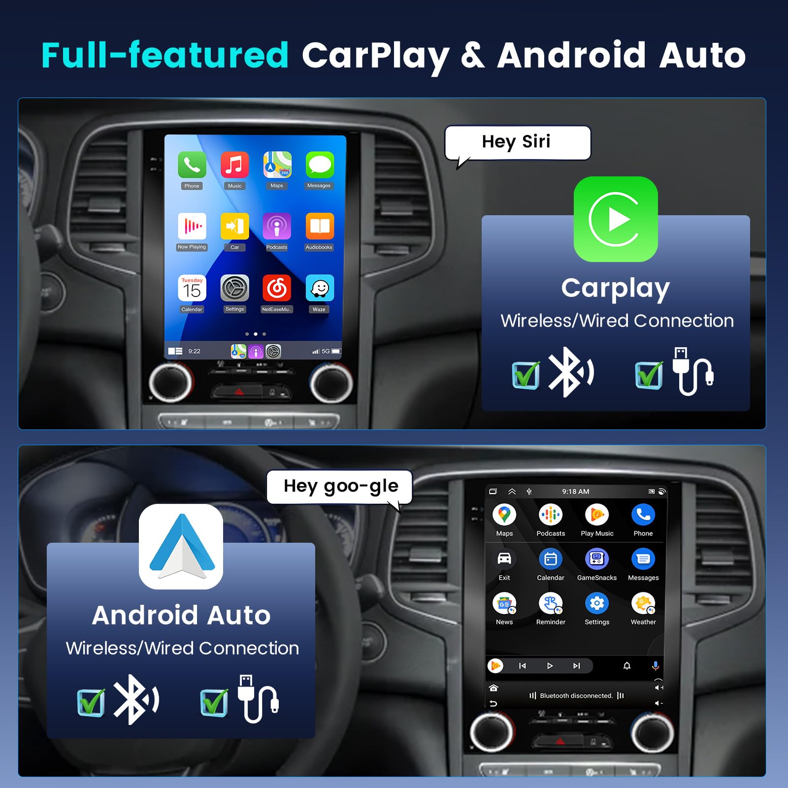 [8 Core 4+64G] Android Radio Coche para Renault Megane 2017-2019 con Inalámbrico Carplay Android Auto MirrorLink, 9.7 Pulgadas IPS Pantalla Táctil Radio con Bluetooth 5.0/GPS/FM/WiFi/SWC/32EQ