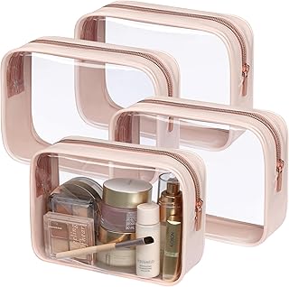 TSA Approved Toiletry Bag - Clear Makeup Bag Waterproof Quart Size Bag, Travel Makeup Cosmetic Bag for Women, Carry on Airport Airline Compliant Bag, 4 Pack