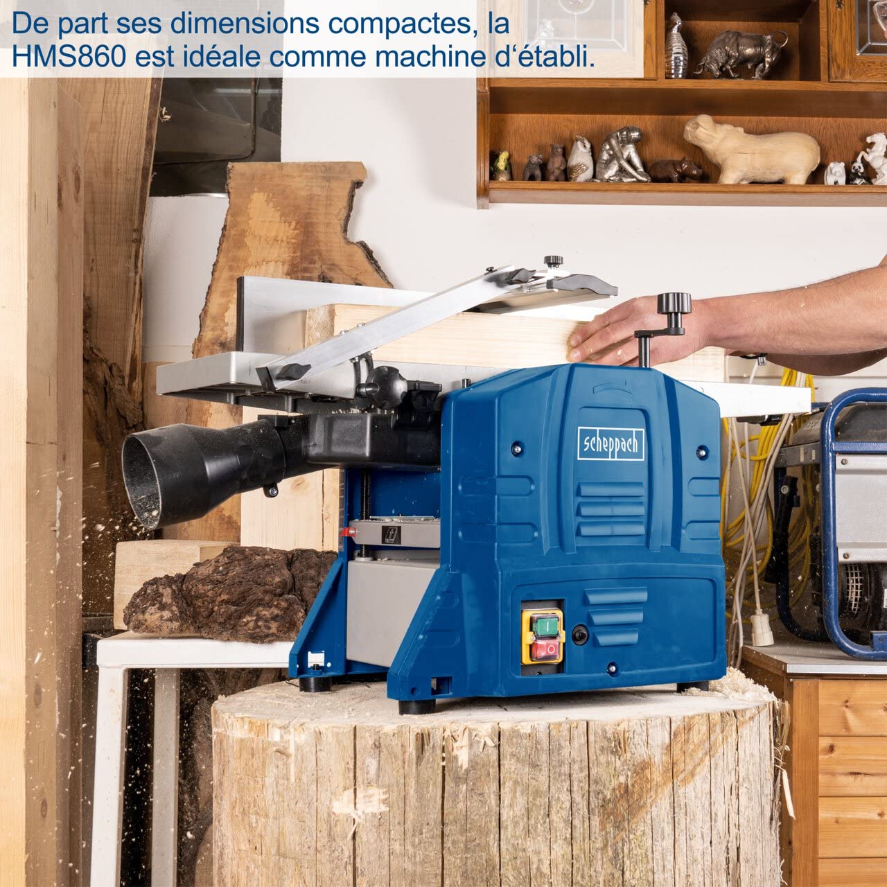 Scheppach Raboteuse & Dégauchisseuse compacte HMS860 | Puissance 1500W | 2 fers en acier rapide | Largeur de rabotage 204mm | Hauteur de passage 120mm | Régime de l'arbre 9000min-1