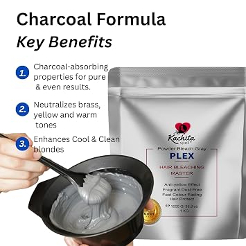 Kachita Spell Professional Black/Charcoal/Grey Powder Hair Lightener with PLEX for Hair Highlights, Balayage, dust free, Less Breakage, 2.2 lb, Made in USA