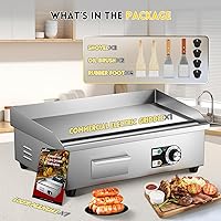 Vista 7 de Moogiantgo - Plancha eléctrica comercial de 22 pulgadas, 1600 W, antiadherente para encimera, acero inoxidable, caja de aceite extraíble