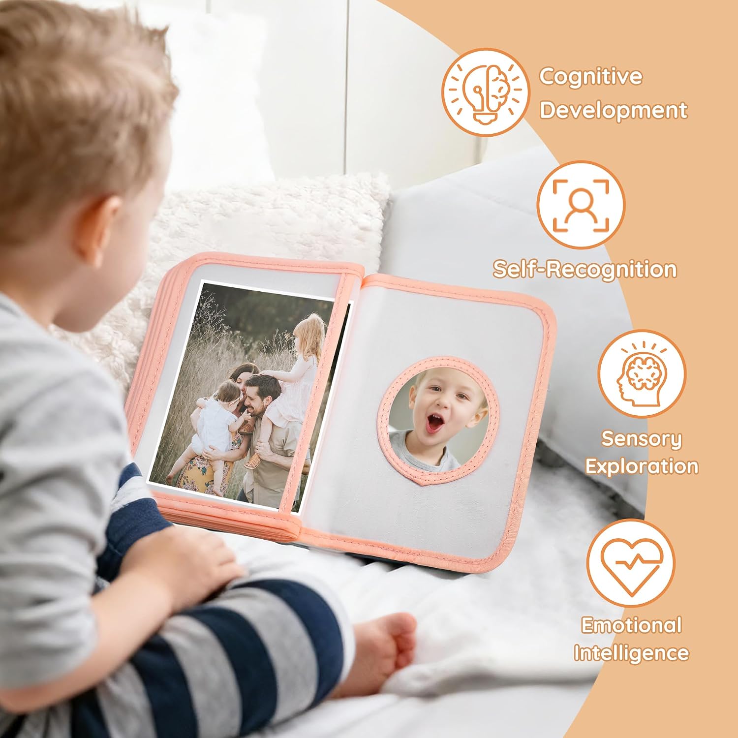 My First Photo Album for Baby, Baby Photo Albums with Star Hook & Baby Mirror | Holds 17 Pictures, Safari Animals Baby Photo Book for Newborn Toddler & Kids, Baby Shower Gifts