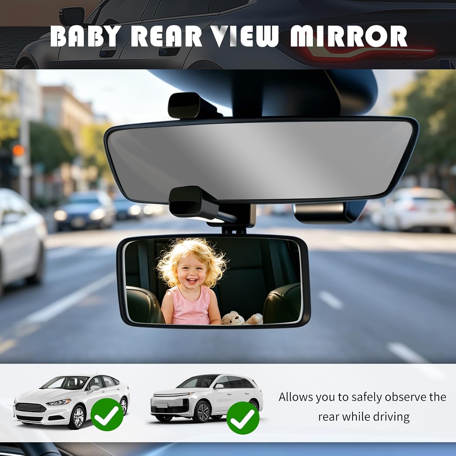 Clip on Baby Rear View Mirror for Car,Shatterproof Back Seat Mirror with 360° Adjustable & Larger Curved Field of View,Universal Baby Car Mirrors Rears Facing Cars Accessories
