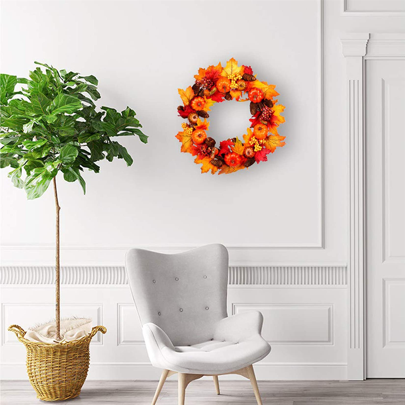 Couronne D'automne Pour Porte D'entrée, 40 Cm, Feuilles D'érable