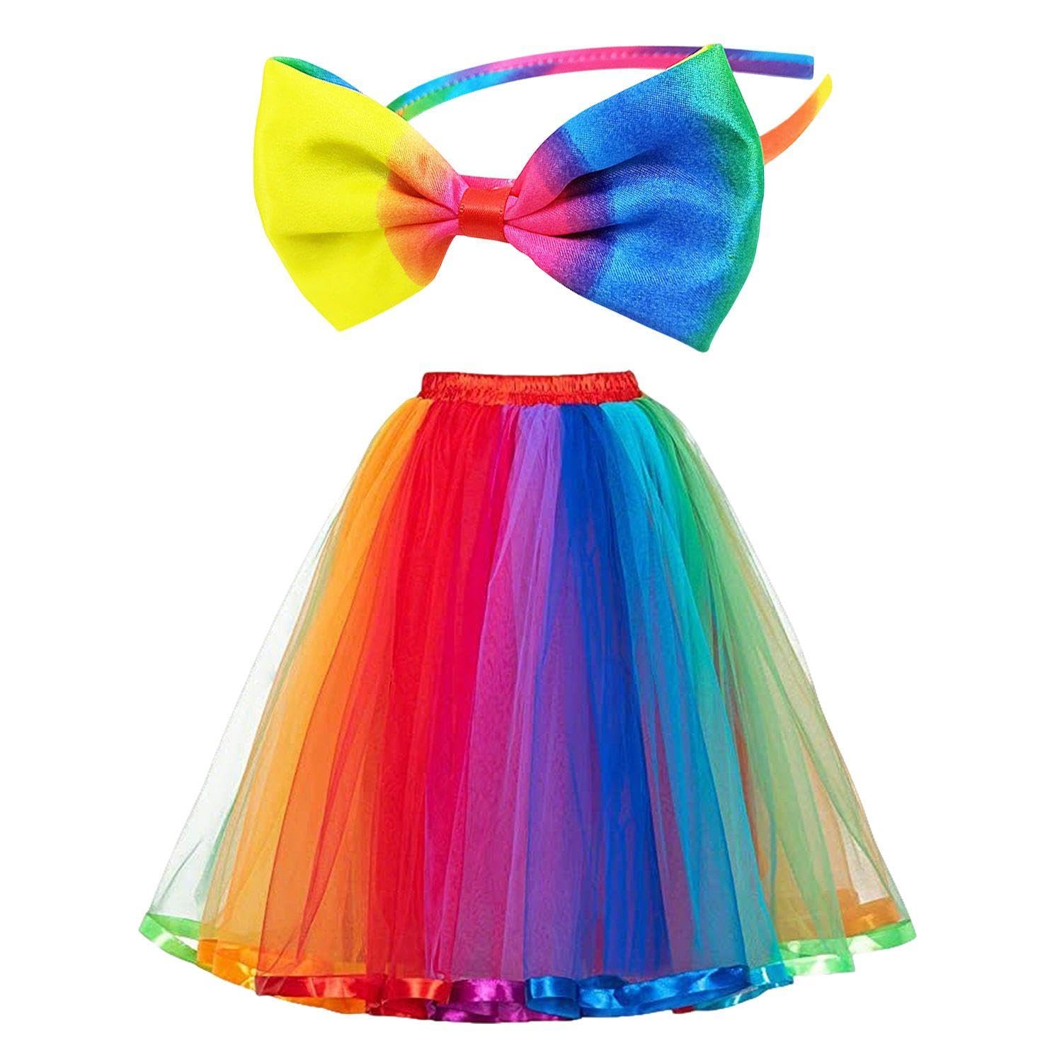Gdfhbd Unisex Kids Color 1 Rainbow Skirt, 1 Rainbow Headband, Multi-Layer Design Mesh Skirt, Children's Bow Headband, Suitable For Carnival Parties, Masquerade Parties.