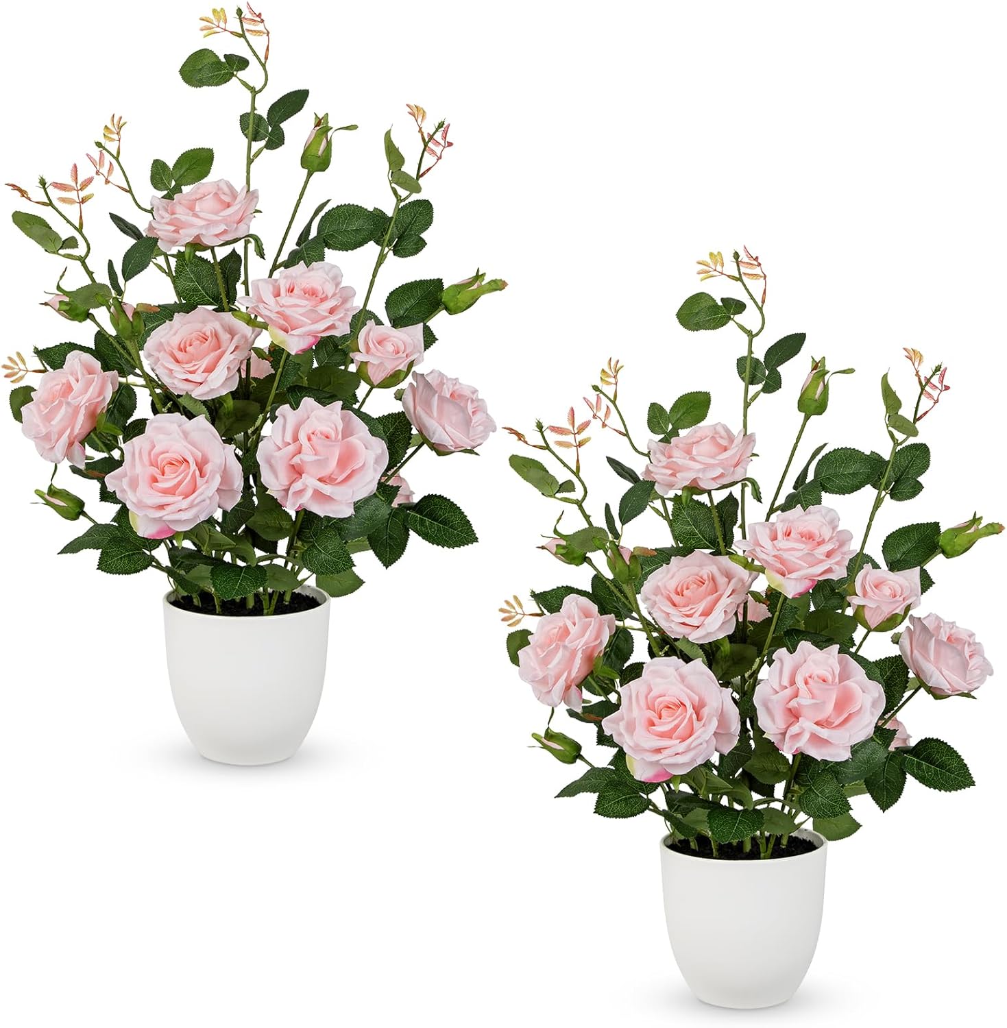 Hollyone 2 Pack Artificial Camellia Tree 2FT Pink Faux Camille Rose Tree in Pot Small Fake Rose Camellia Plants & Flowers in Vase Fake Potted Flower Plant Indoor Outdoor Front Door Porch Home Decor