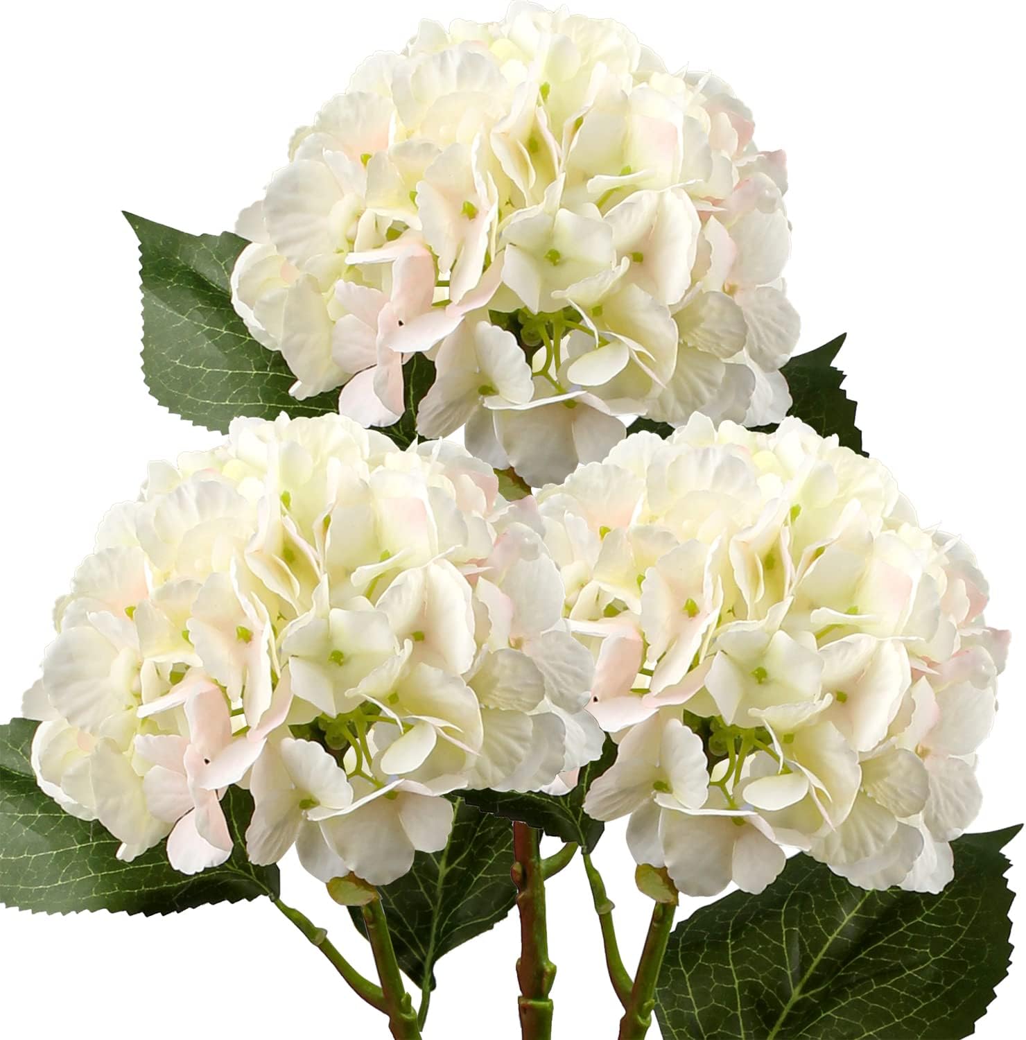 Briful 21" Artificial Hydrangea Flowers Silk Flower Fake Flower, Set of 3 Beige Artificial Flowers Fake Hydrangea Long Stems for Home Wedding Party Décor